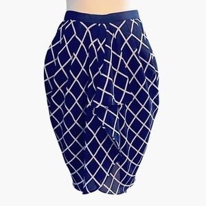 💜ANTHRO ELORIE Navy and Cream Ruffle Detail Tulip Skirt Sz S